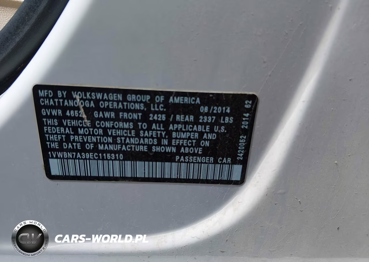 2014 Volkswagen Passat 2.0L Tdi Se VIN:1VWBN7A39EC115310 - 9