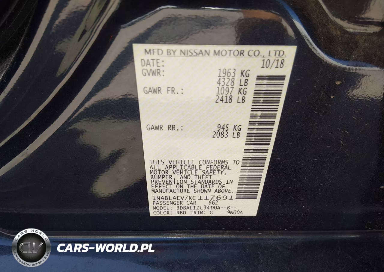 2019 Nissan Altima 2.5 Sl VIN:1N4BL4EV7KC117691 - 9