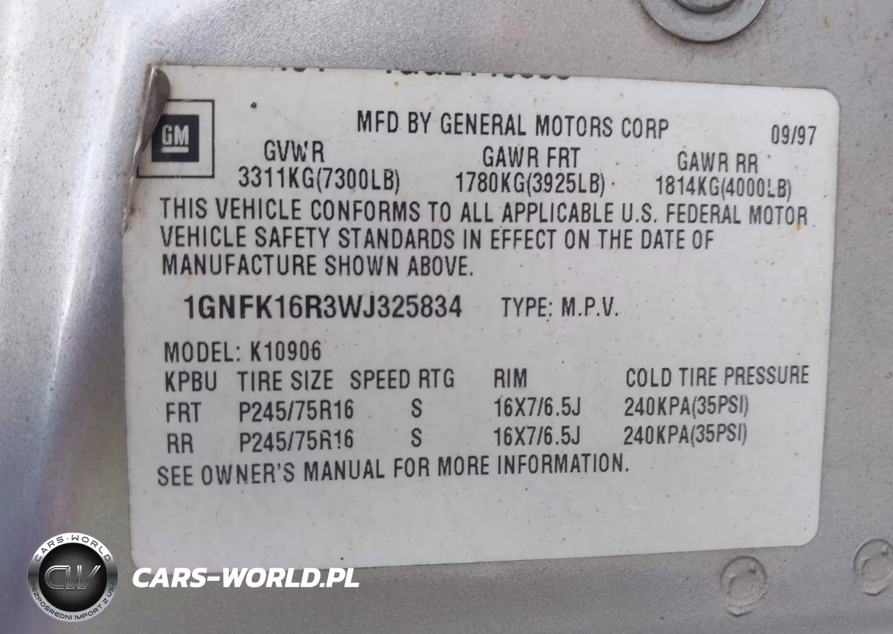 1998 Chevrolet Suburban 1500 VIN:1GNFK16R3WJ325834 - 9