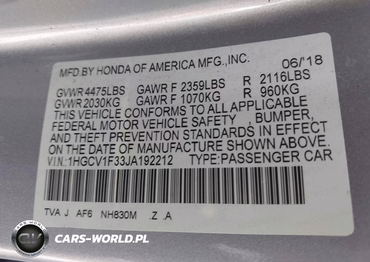 2018 Honda Accord Sport VIN:1HGCV1F33JA192212 - 9