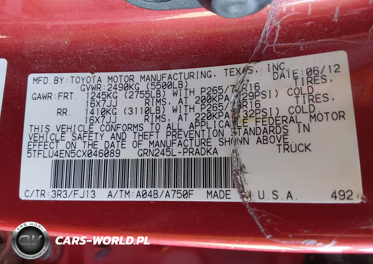 2012 Toyota Tacoma Base V6 VIN:5TFLU4EN5CX046089 - 9