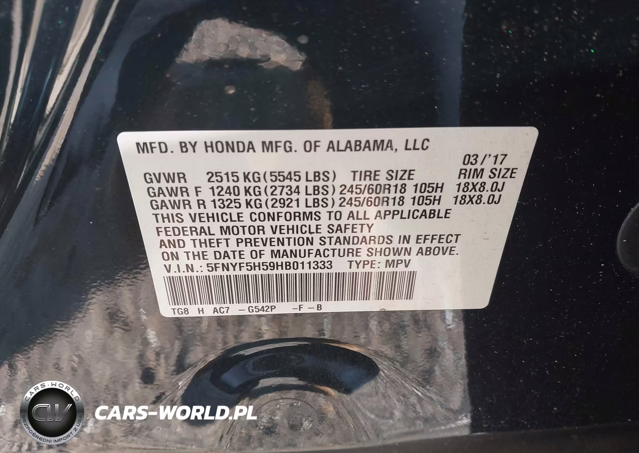 2017 Honda Pilot Ex-L VIN:5FNYF5H59HB011333 - 9