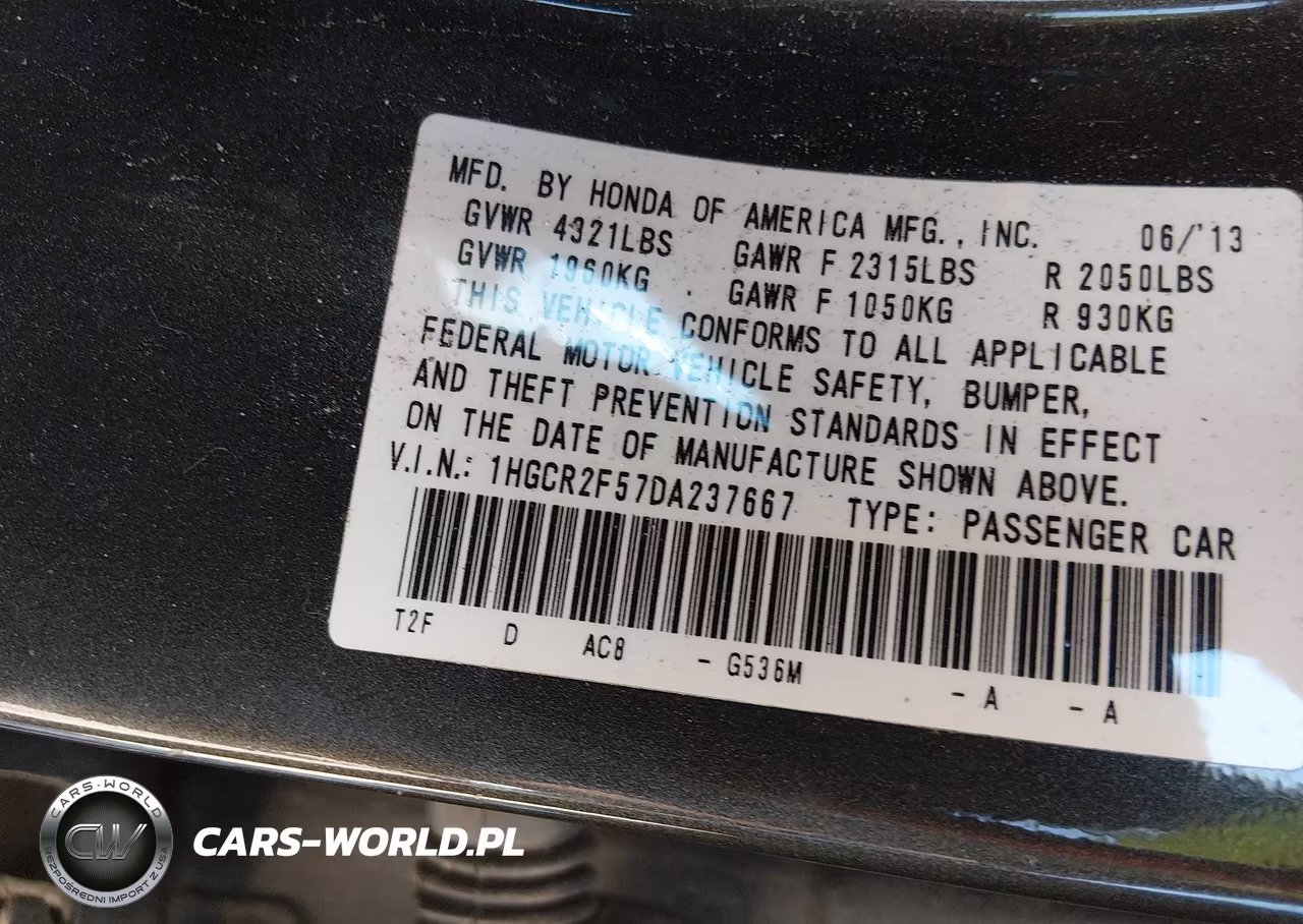 2013 Honda Accord Sport VIN:1HGCR2F57DA237667 - 9
