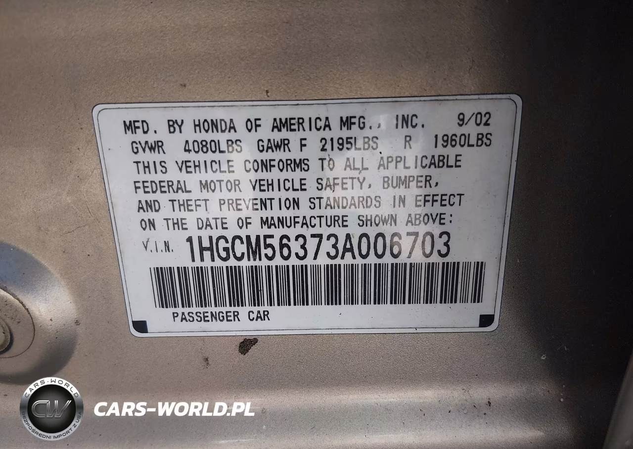 2003 Honda Accord 2.4 Lx VIN:1HGCM56373A006703 - 9