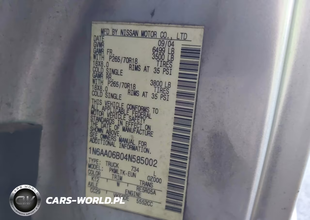 2004 Nissan Titan Se VIN:1N6AA06B04N585002 - 9