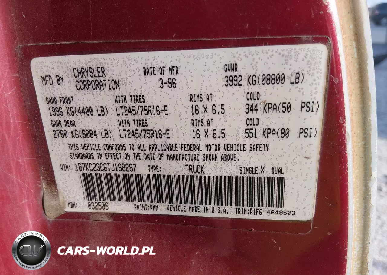 1996 Dodge Ram 2500 VIN:1B7KC23C6TJ168287 - 9