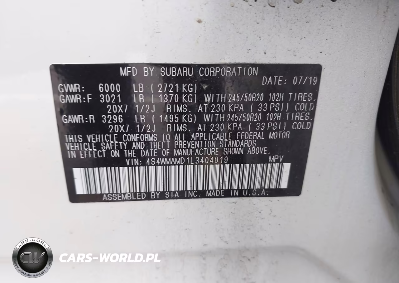 2020 Subaru Ascent Limited VIN:4S4WMAMD1L3404019 - 9
