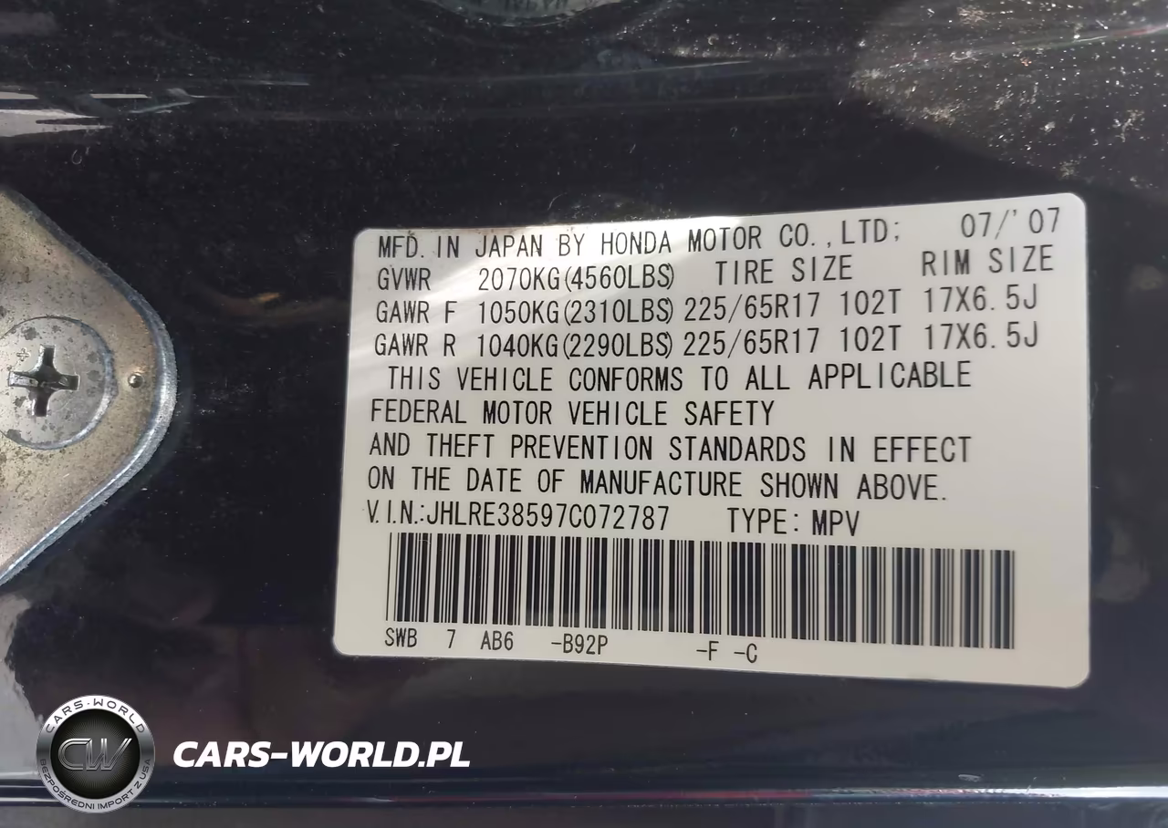 2007 Honda Cr-V Ex VIN:JHLRE38597C072787 - 9