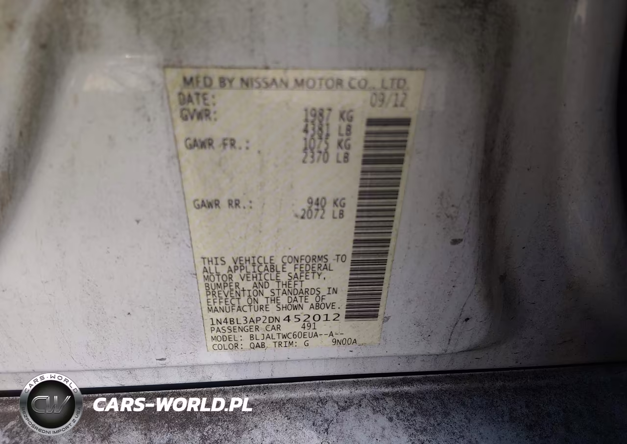 2013 Nissan Altima 3.5 Sv VIN:1N4BL3AP2DN452012 - 9