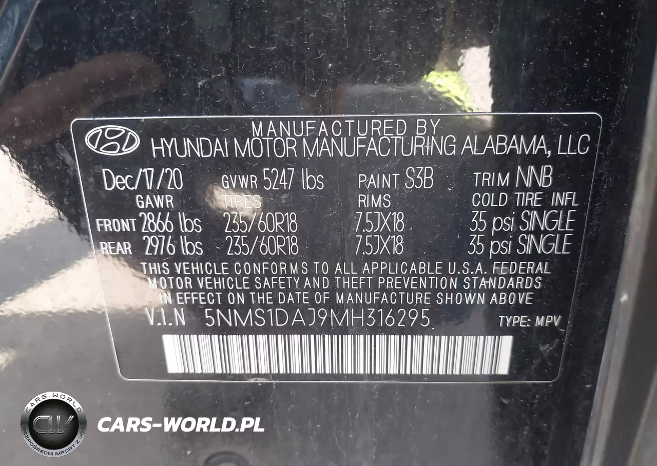 2021 Hyundai Santa Fe Se VIN:5NMS1DAJ9MH316295 - 9
