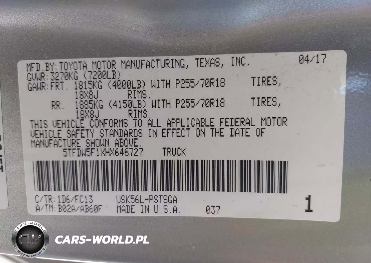 2017 Toyota Tundra Sr5 5.7L V8 VIN:5TFDW5F1XHX646727 - 9