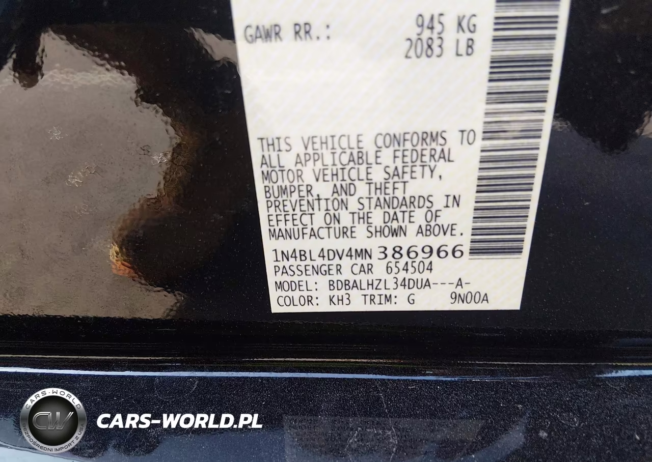 2021 Nissan Altima Sv Fwd VIN:1N4BL4DV4MN386966 - 9