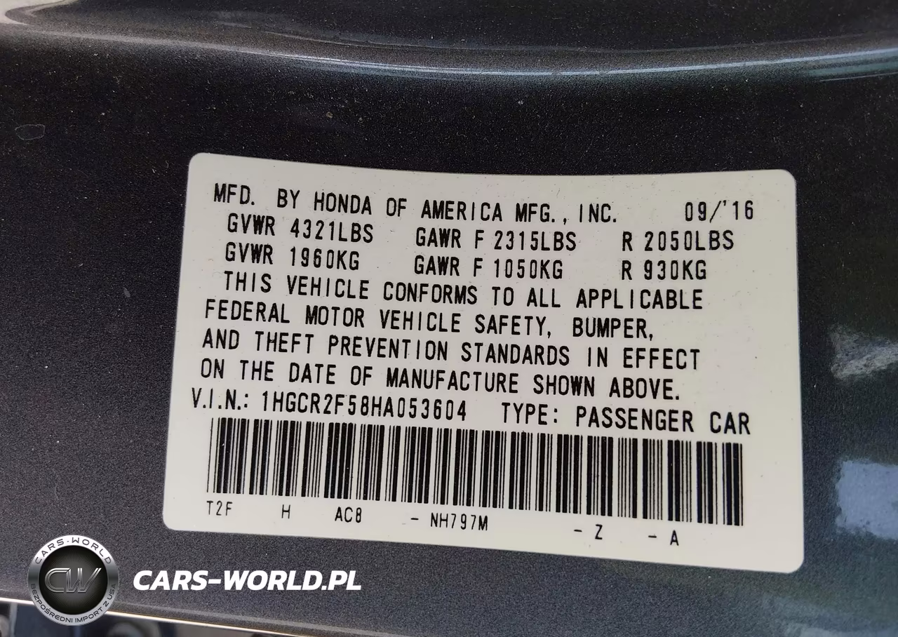 2017 Honda Accord Sport VIN:1HGCR2F58HA053604 - 9