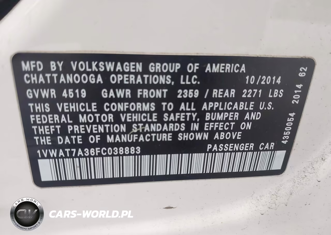 2015 Volkswagen Passat 1.8T S VIN:1VWAT7A36FC038883 - 9