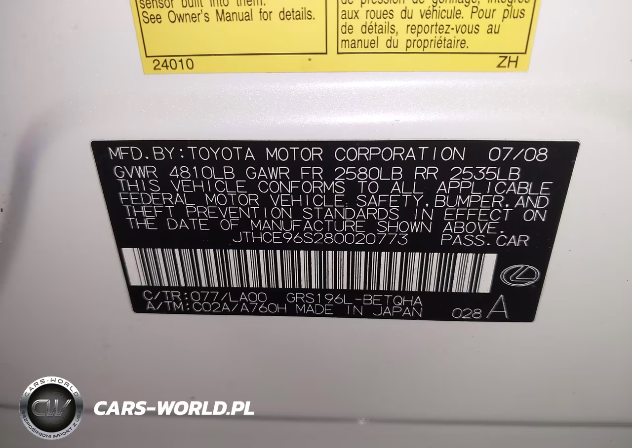 2008 Lexus Gs 350 VIN:JTHCE96S280020773 - 9