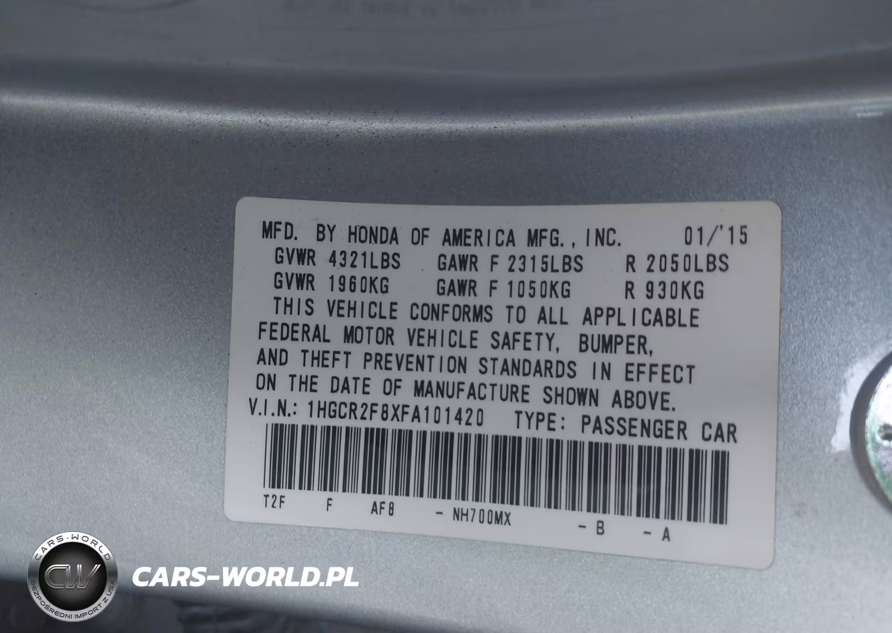 2015 Honda Accord Ex-L VIN:1HGCR2F8XFA101420 - 9