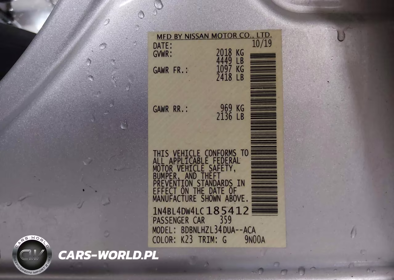2020 Nissan Altima Sv Intelligent Awd VIN:1N4BL4DW4LC185412 - 9
