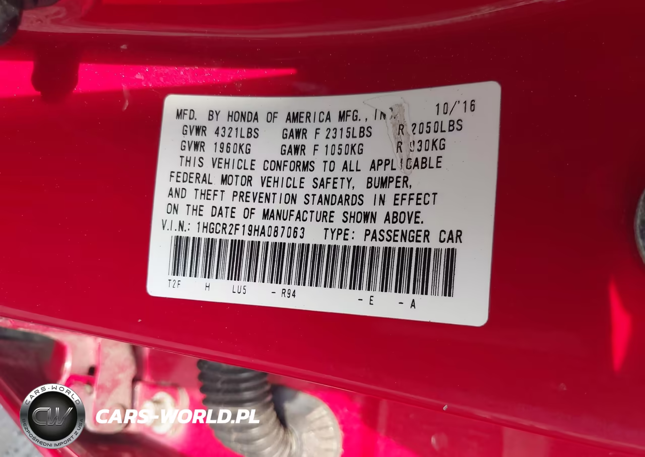 2017 Honda Accord Sport Se VIN:1HGCR2F19HA087063 - 9