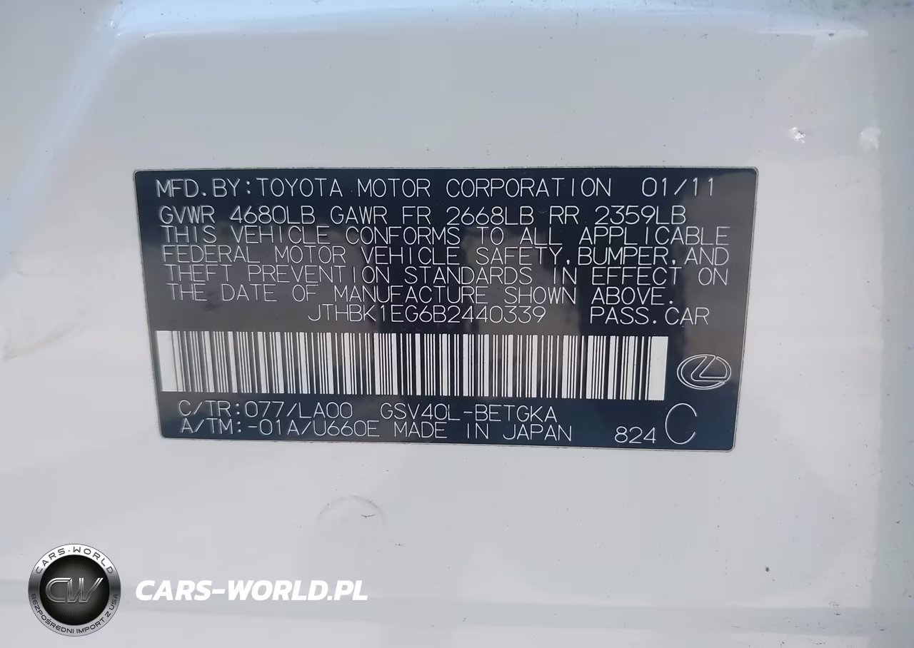 2011 Lexus Es 350 VIN:JTHBK1EG6B2440339 - 9