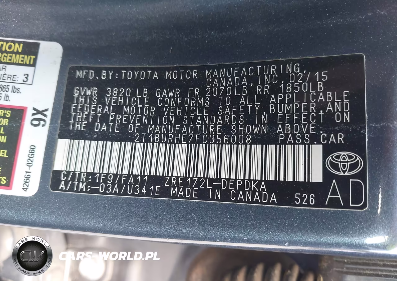 2015 Toyota Corolla L VIN:2T1BURHE7FC356008 - 9