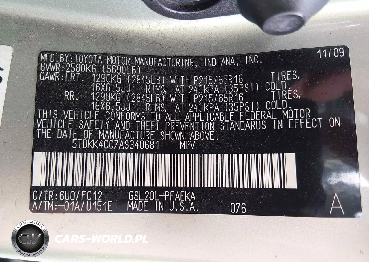 2010 Toyota Sienna Le VIN:5TDKK4CC7AS340681 - 9