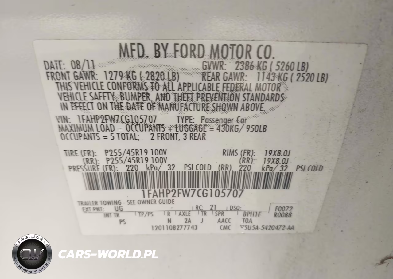 2012 Ford Taurus Limited VIN:1FAHP2FW7CG105707 - 9