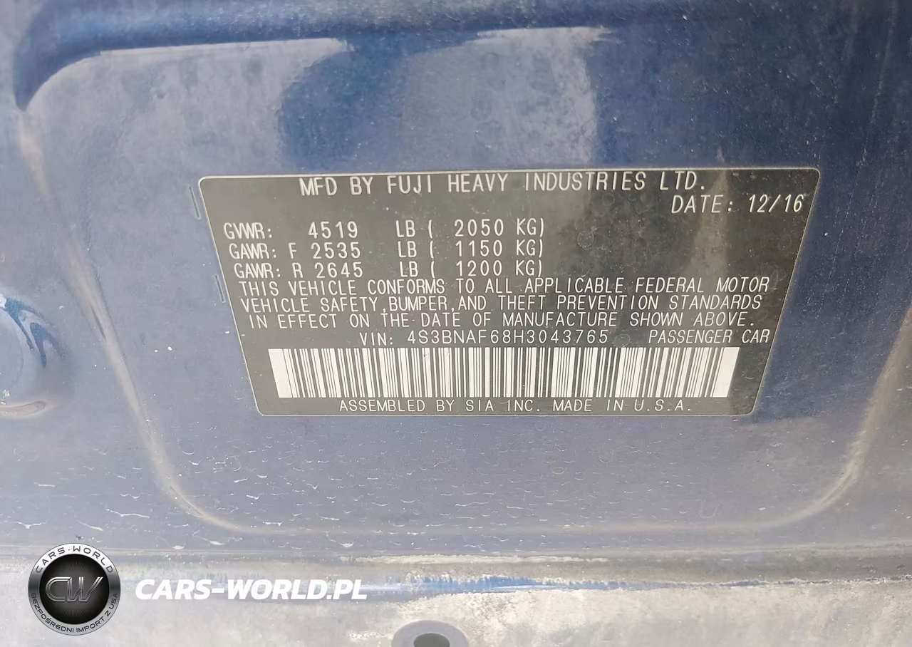 2017 Subaru Legacy 2.5I Premium VIN:4S3BNAF68H3043765 - 9