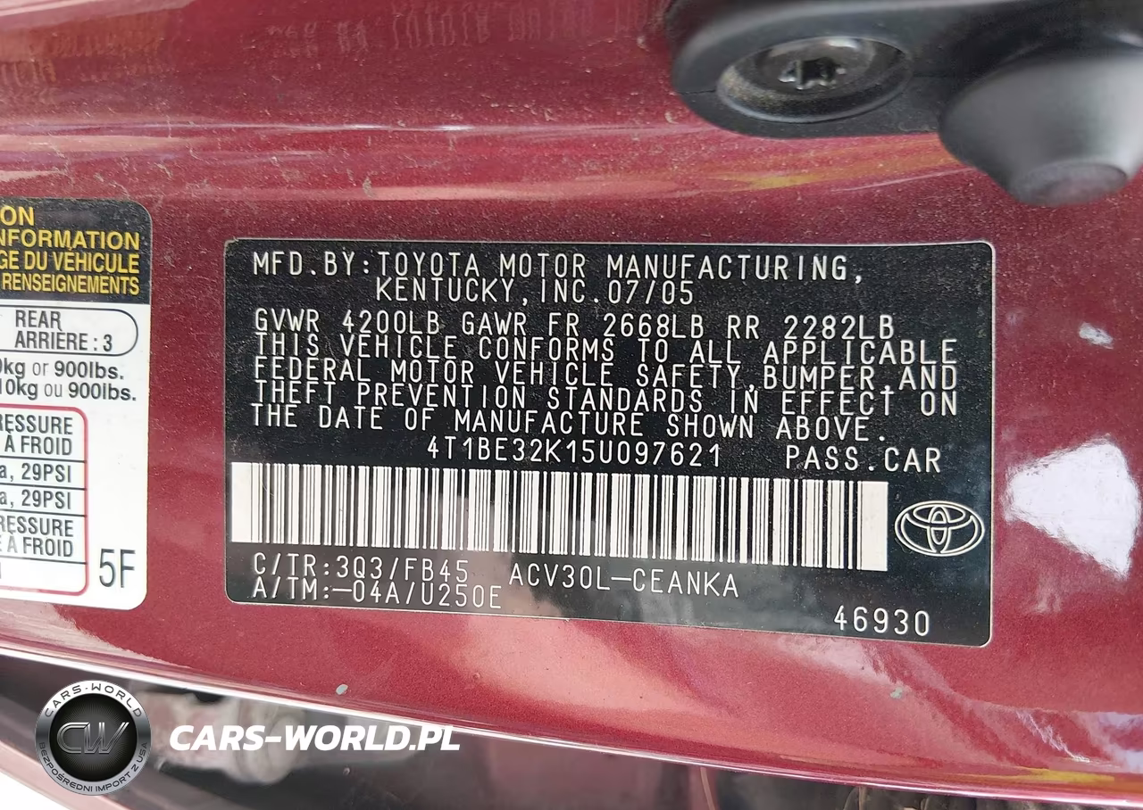 2005 Toyota Camry Le VIN:4T1BE32K15U097621 - 9