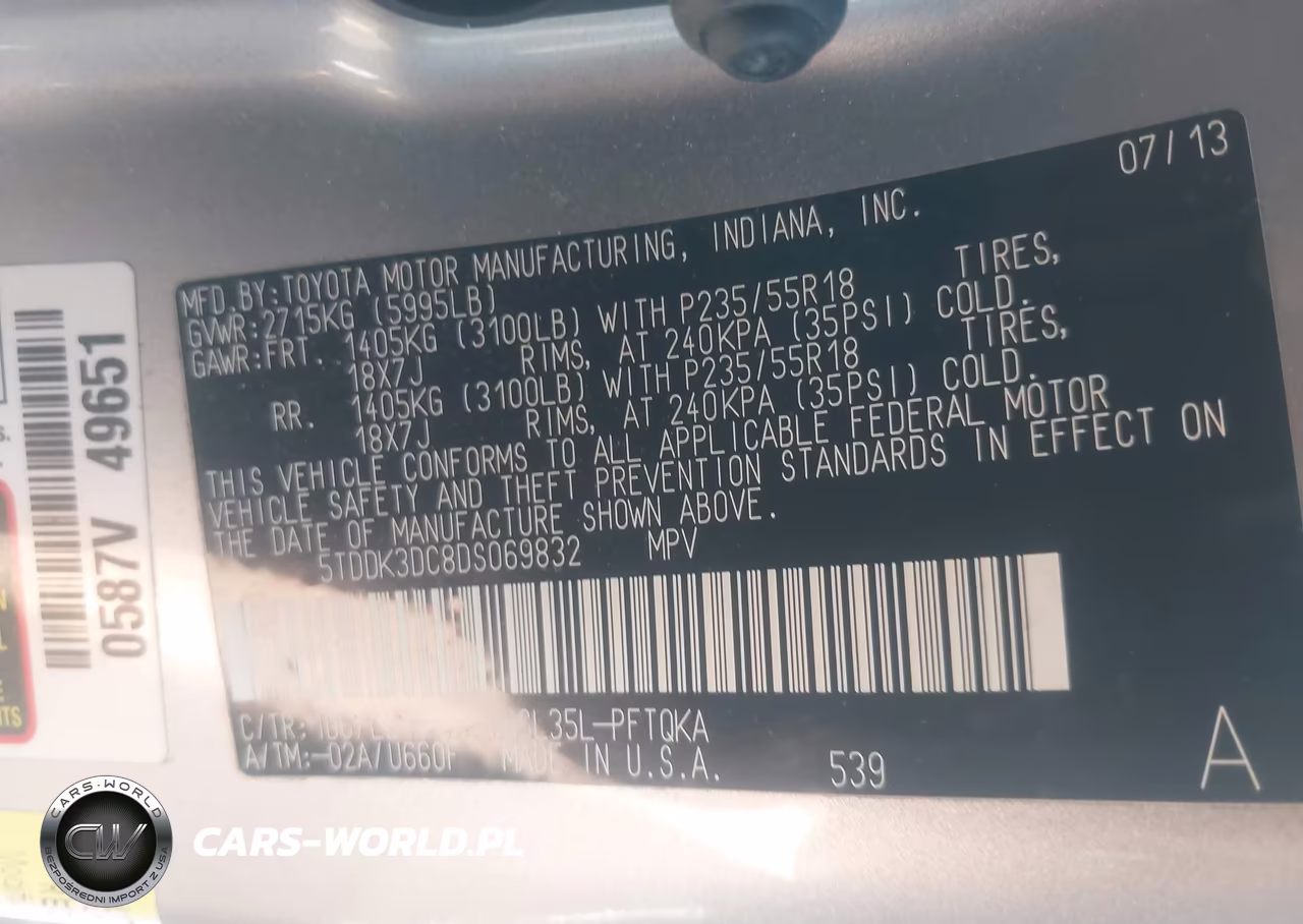 2013 Toyota Sienna Xle 7 Passenger VIN:5TDDK3DC8DS069832 - 9