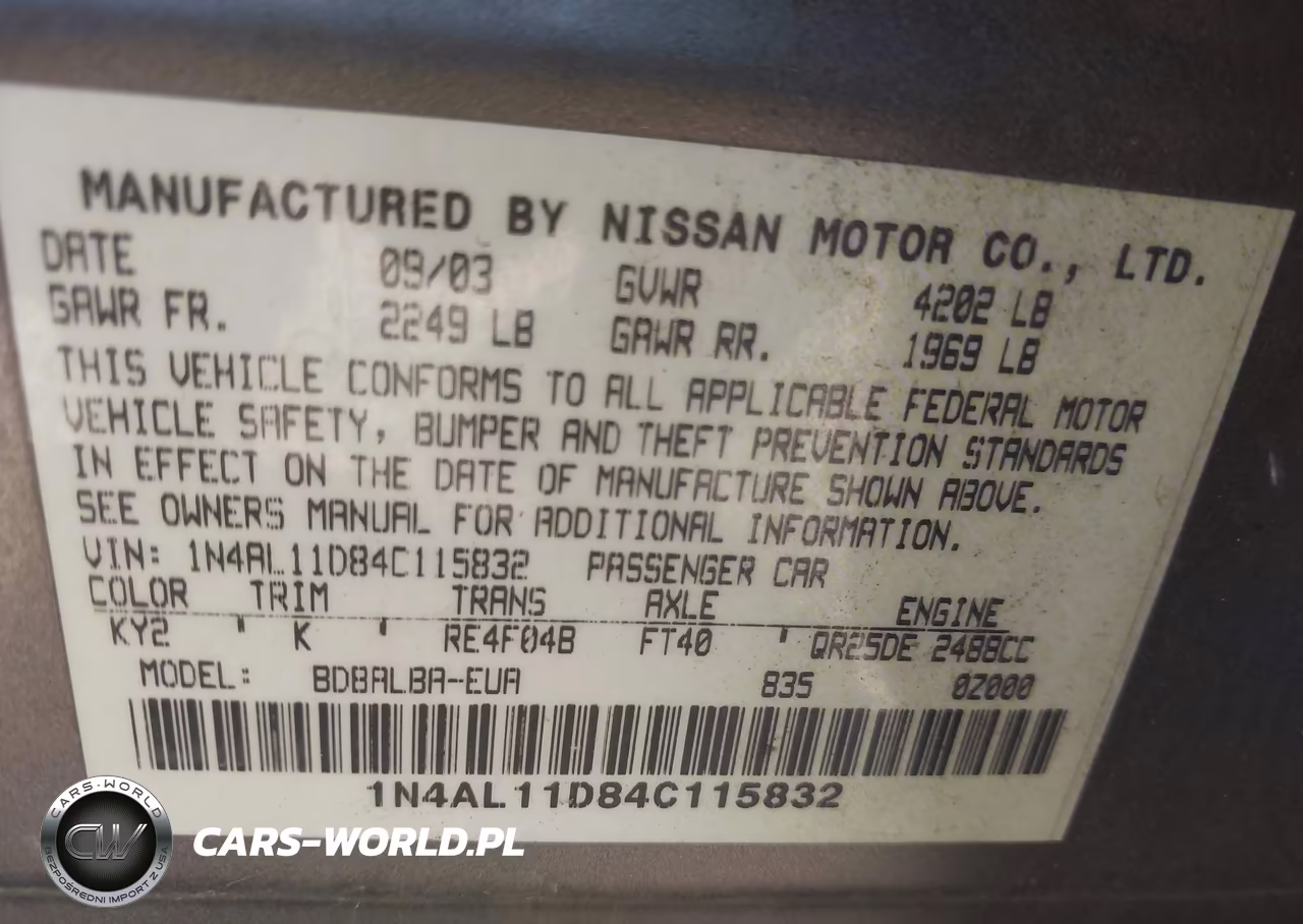 2004 Nissan Altima 2.5 S VIN:1N4AL11D84C115832 - 9