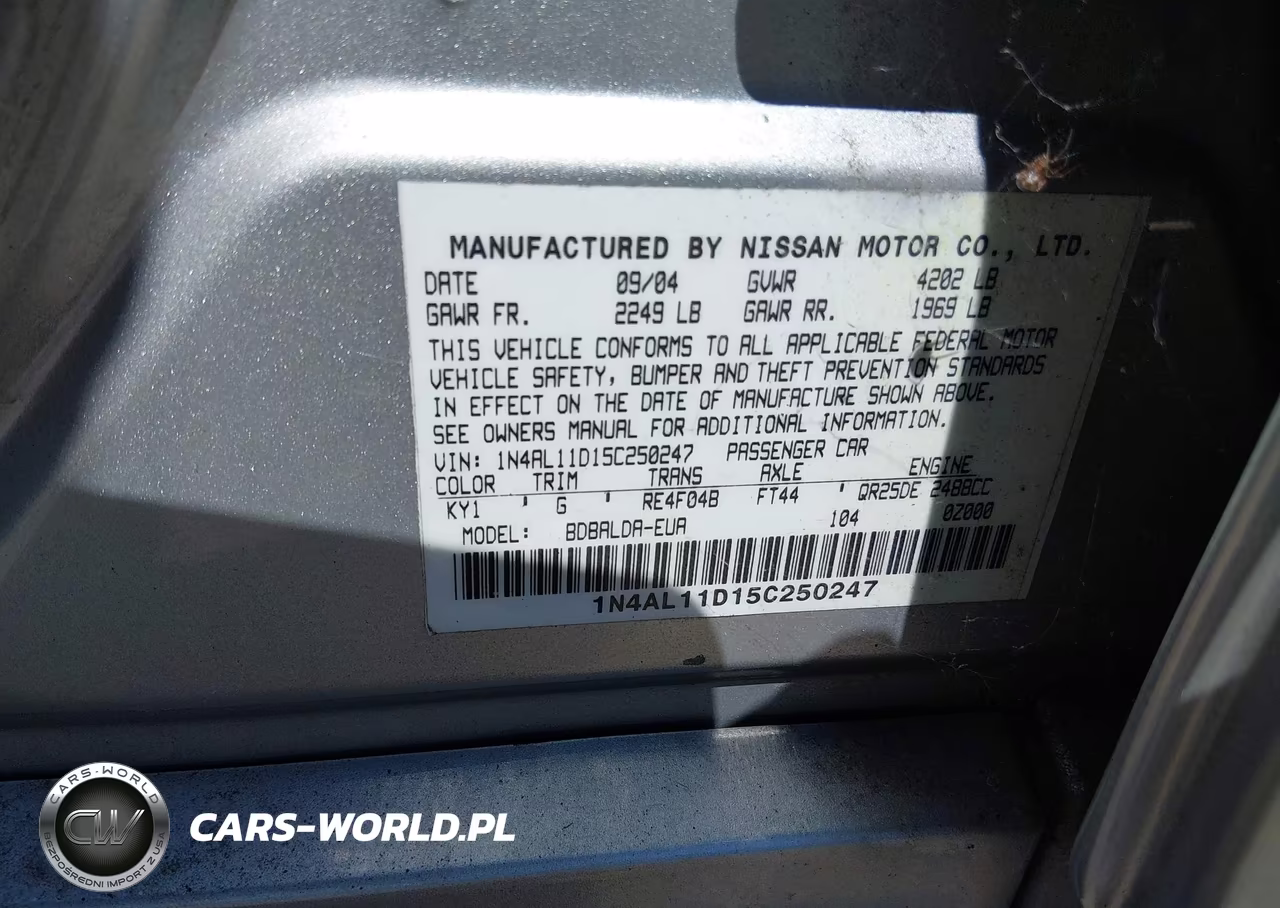 2005 Nissan Altima 2.5 S VIN:1N4AL11D15C250247 - 9