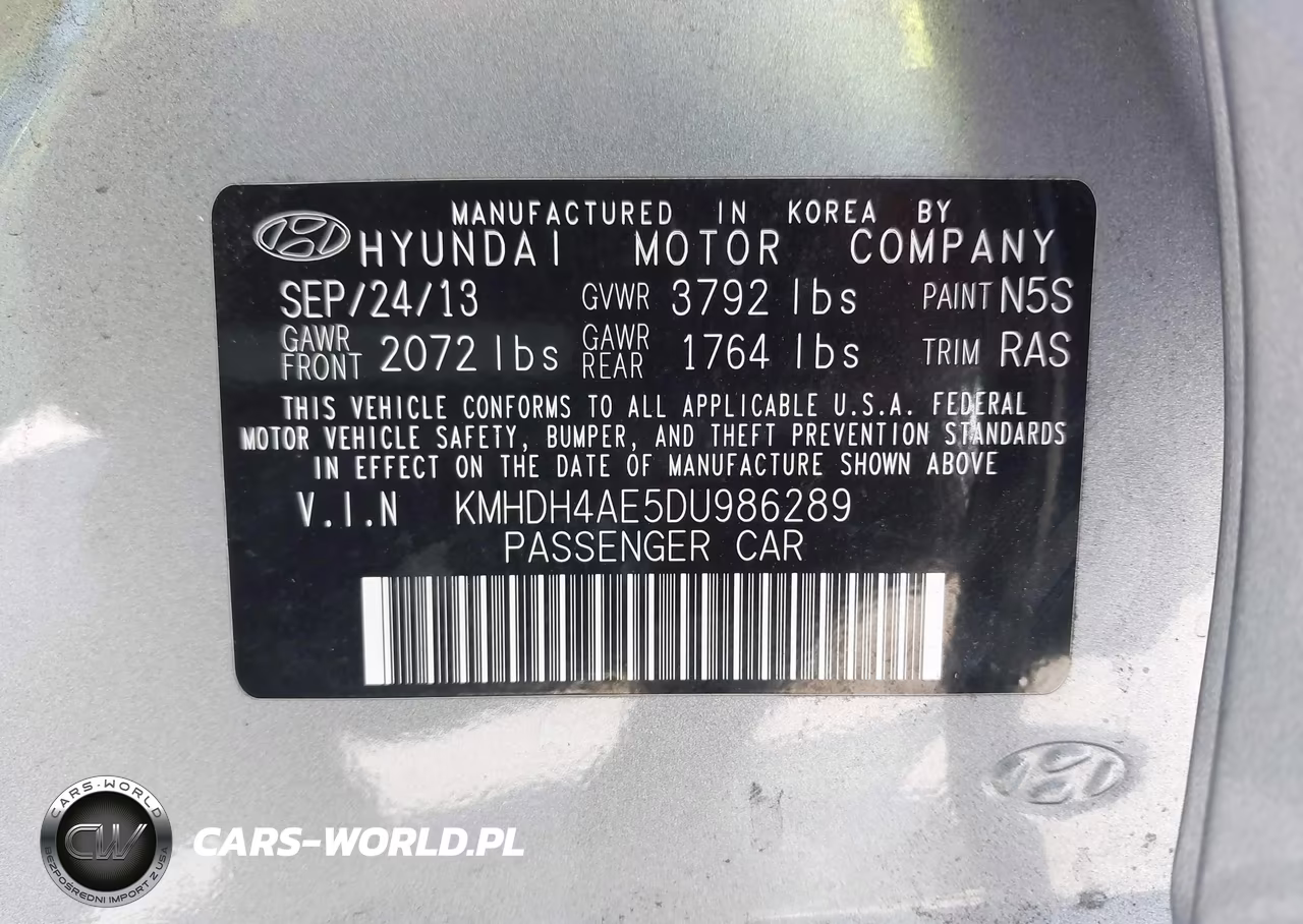 2013 Hyundai Elantra Gls VIN:KMHDH4AE5DU986289 - 9