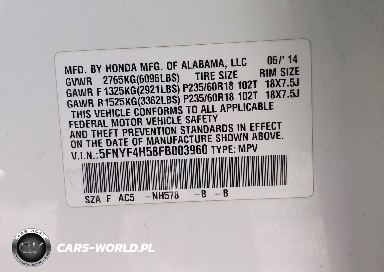 2015 Honda Pilot Ex-L VIN:5FNYF4H58FB003960 - 9