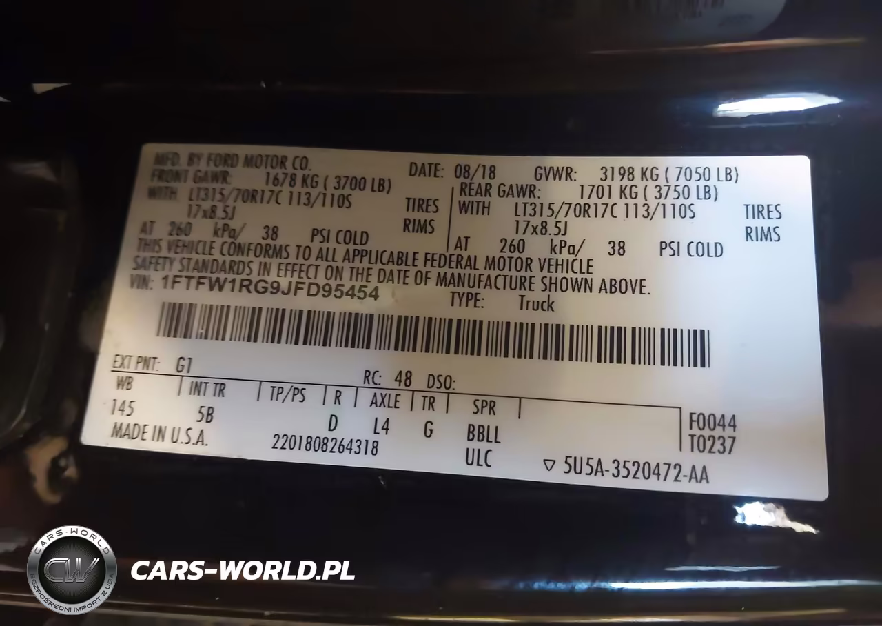 2018 Ford F-150 Raptor VIN:1FTFW1RG9JFD95454 - 9