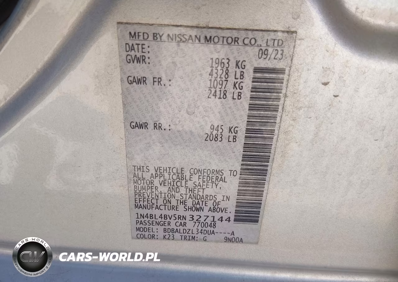 2024 Nissan Altima S Fwd VIN:1N4BL4BV5RN327144 - 9