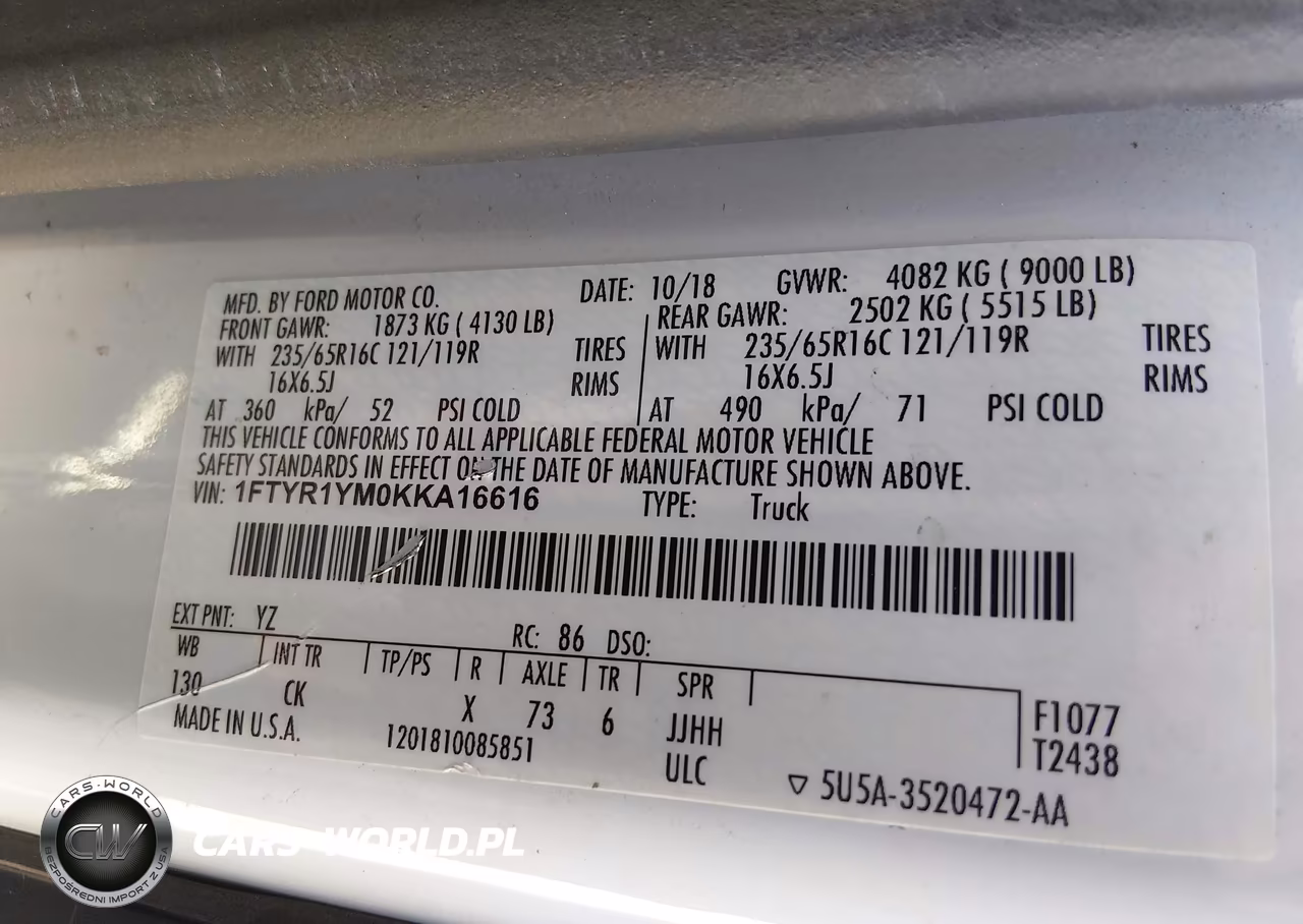 2019 Ford Transit-250 VIN:1FTYR1YM0KKA16616 - 9