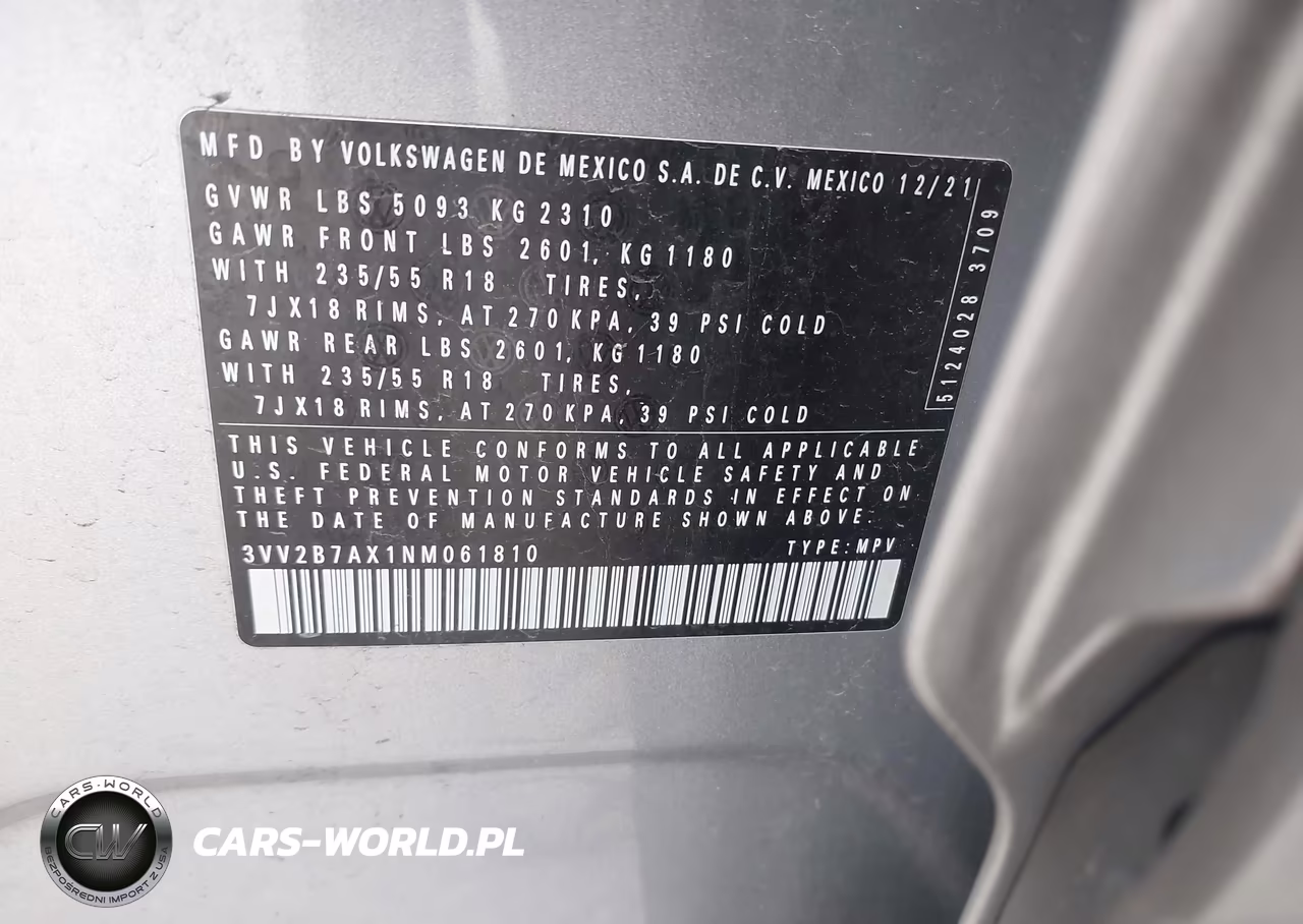 2022 Volkswagen Tiguan 2.0T Se VIN:3VV2B7AX1NM061810 - 9