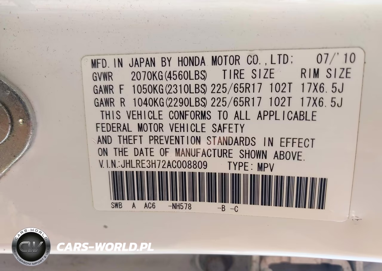 2010 Honda Cr-V Ex-L VIN:JHLRE3H72AC008809 - 9