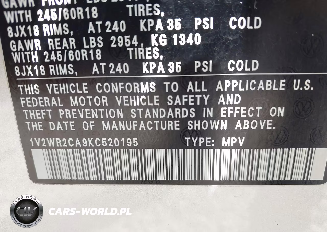 2019 Volkswagen Atlas 3.6L V6 Se W-Technology VIN:1V2WR2CA9KC520195 - 9