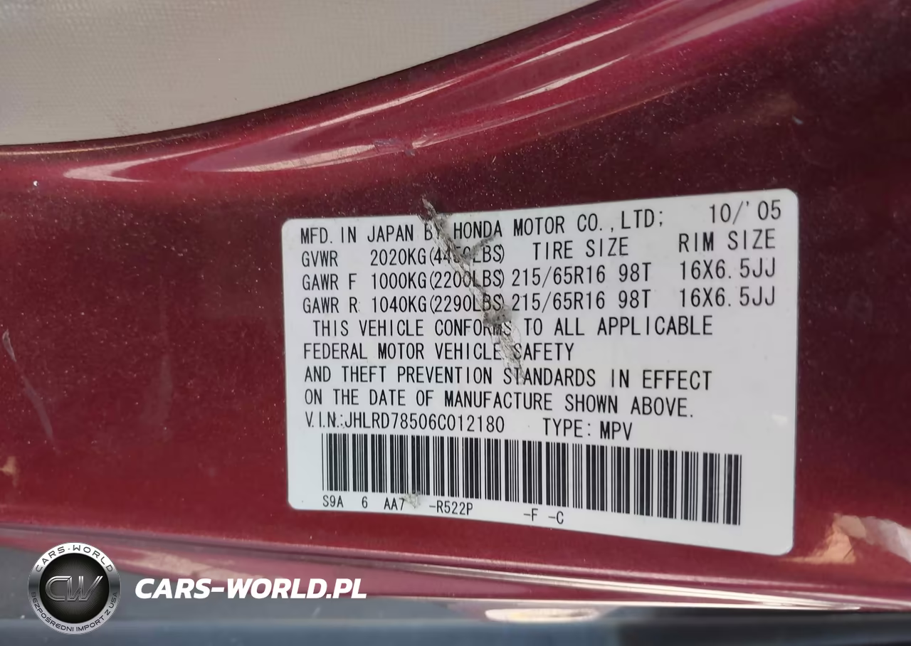 2006 Honda Cr-V Lx VIN:JHLRD78506C012180 - 9