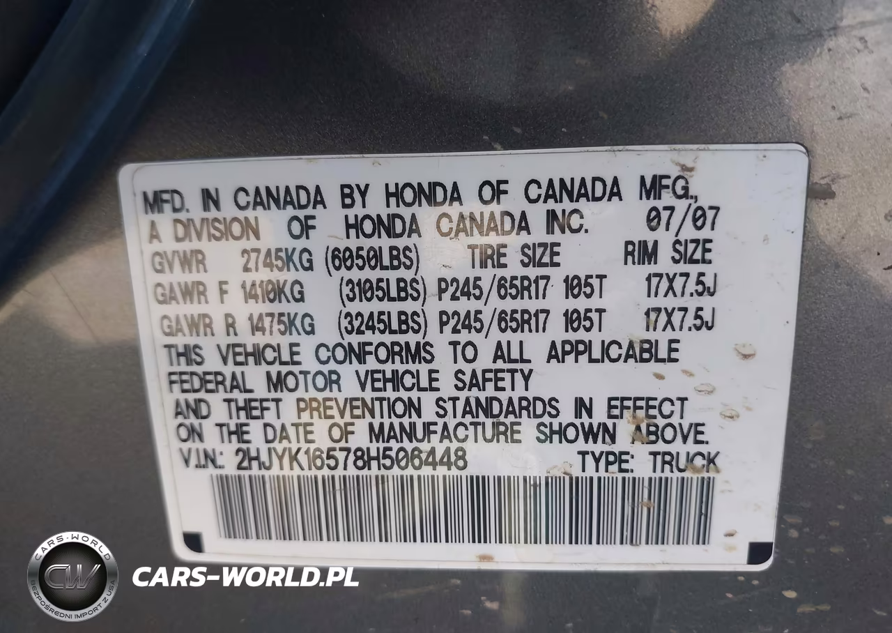 2008 Honda Ridgeline Rtl VIN:2HJYK16578H506448 - 9