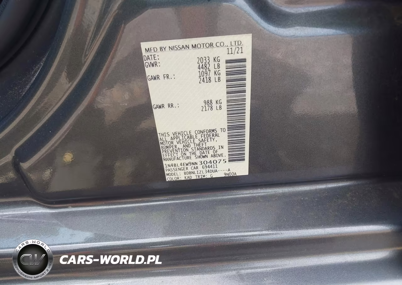 2022 Nissan Altima Sl Intelligent Awd VIN:1N4BL4EW9NN304075 - 9