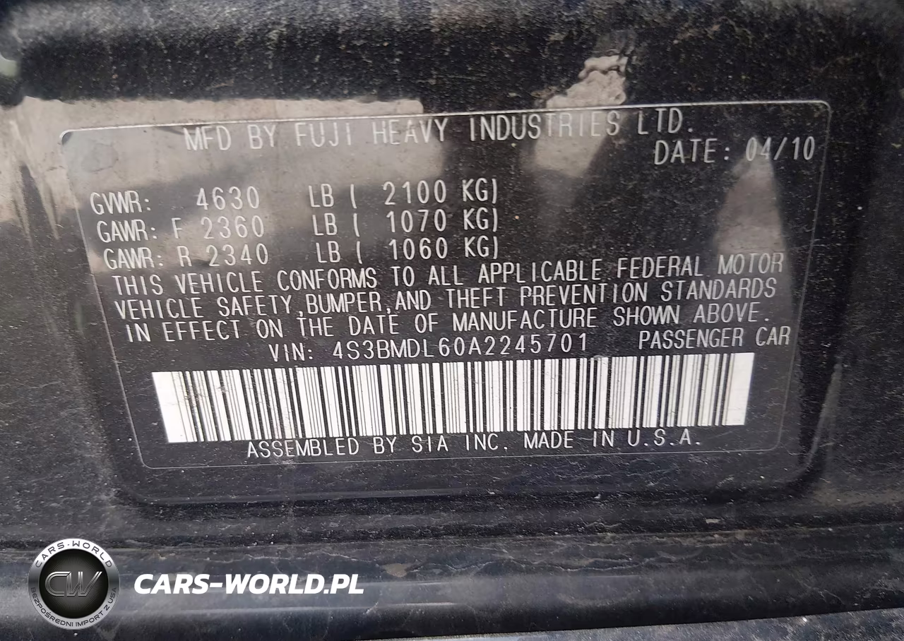 2010 Subaru Legacy 3.6R Limited VIN:4S3BMDL60A2245701 - 9
