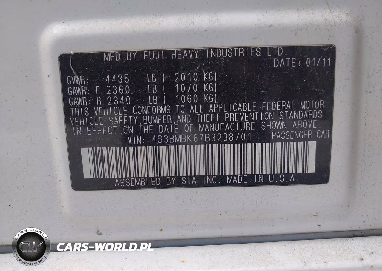 2011 Subaru Legacy 2.5I Limited VIN:4S3BMBK67B3238701 - 9