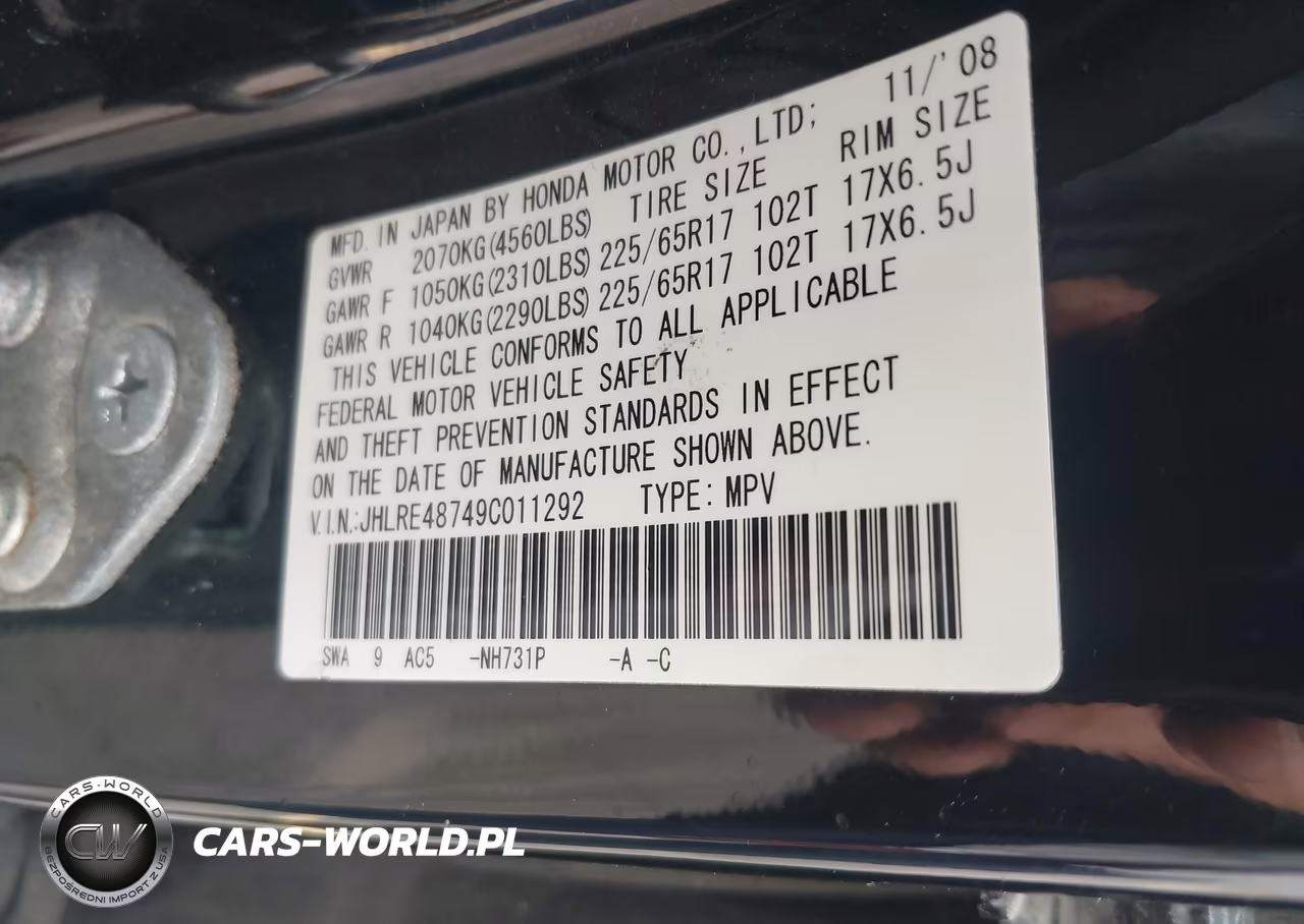 2009 Honda Cr-V Ex-L VIN:JHLRE48749C011292 - 9