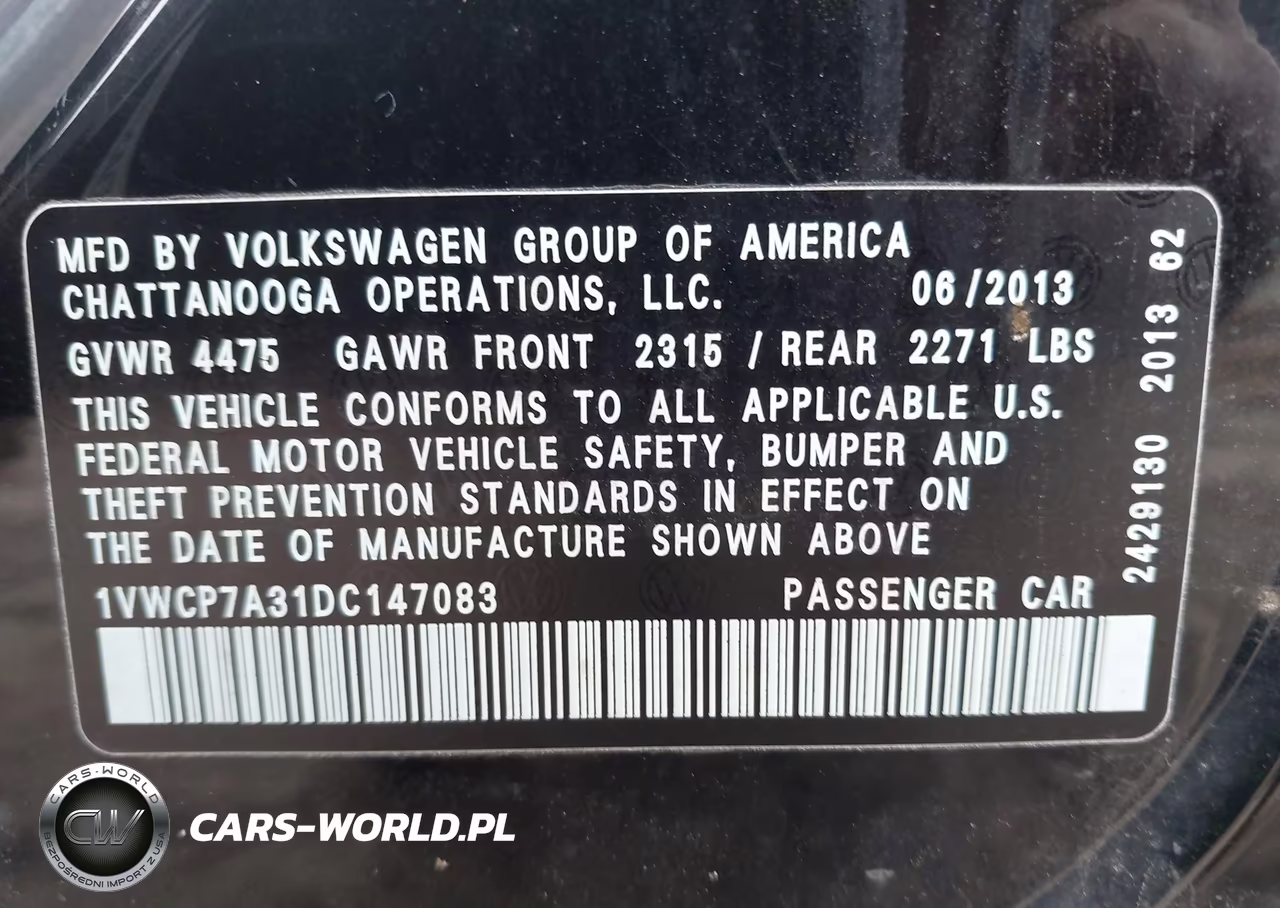 2013 Volkswagen Passat 2.5L Sel Premium VIN:1VWCP7A31DC147083 - 9