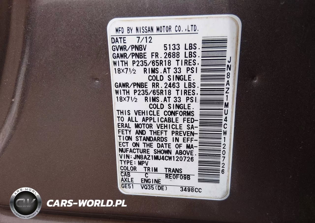 2012 Nissan Murano Sv VIN:JN8AZ1MU4CW120726 - 9
