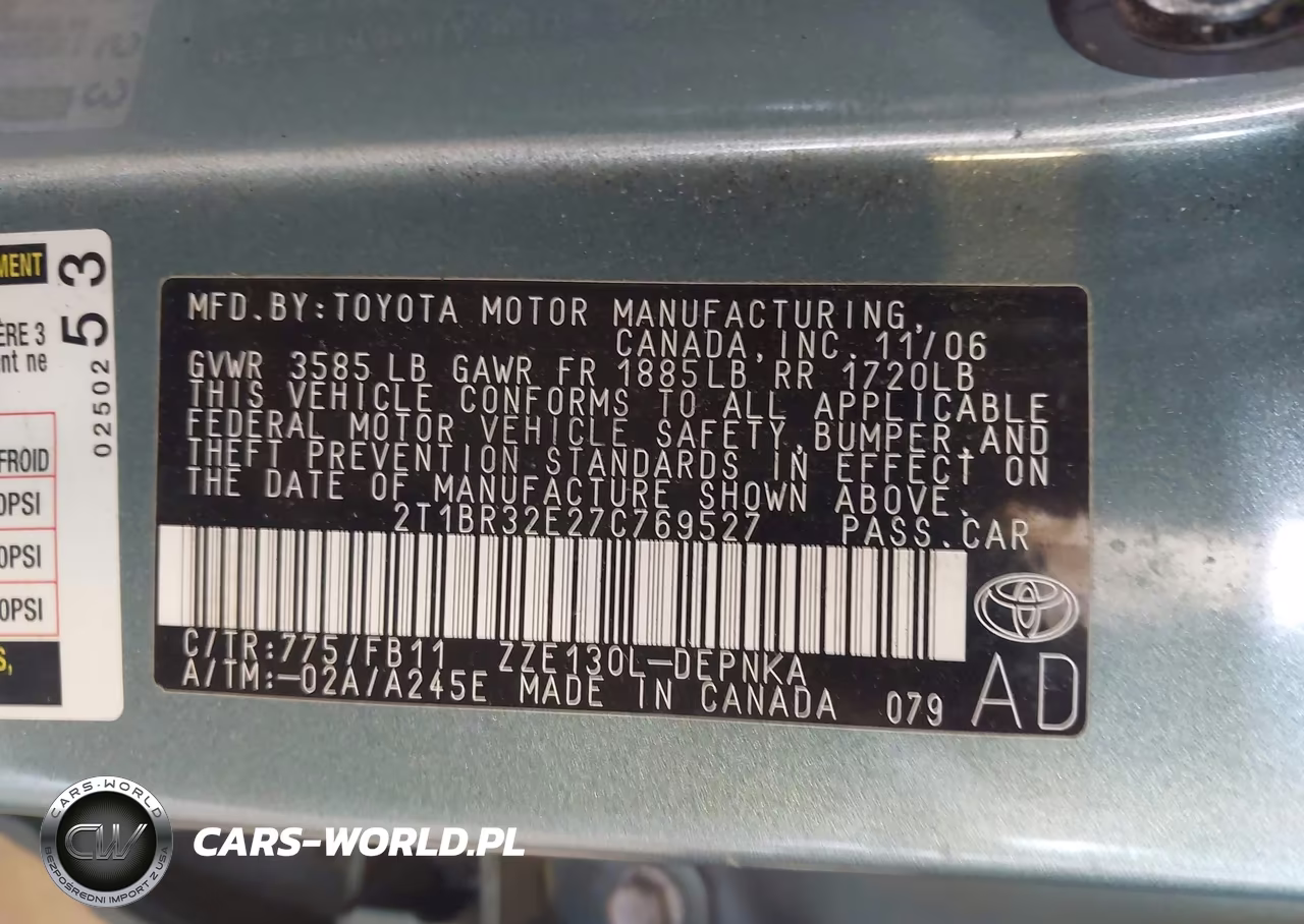 2007 Toyota Corolla Le VIN:2T1BR32E27C769527 - 9