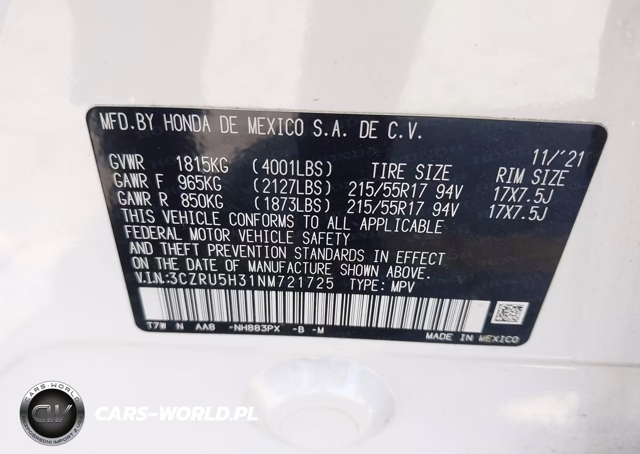 2022 Honda Hr-V 2Wd Lx VIN:3CZRU5H31NM721725 - 9