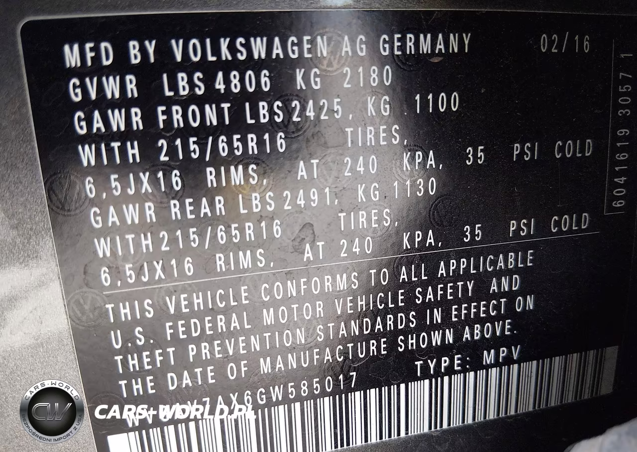 2016 Volkswagen Tiguan S VIN:WVGAV7AX6GW585017 - 9